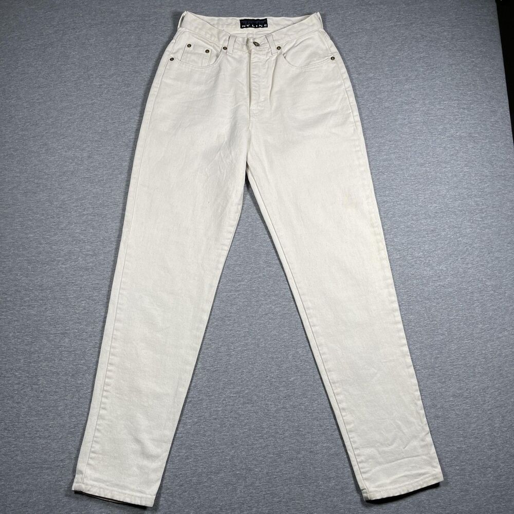 NY Line Jeans Womens 8 White Tapered Classic Fit High Rise 100% Cotton USA Denim